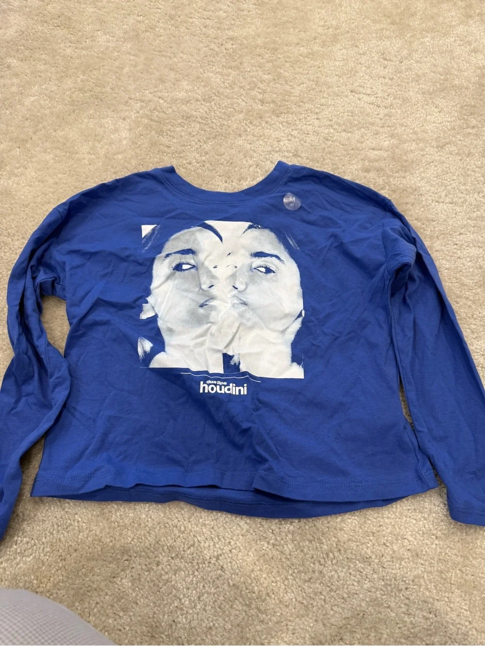 GAP Long-Sleeve Blue Graphic Tee with Dua Lipa Houdini print Sz8